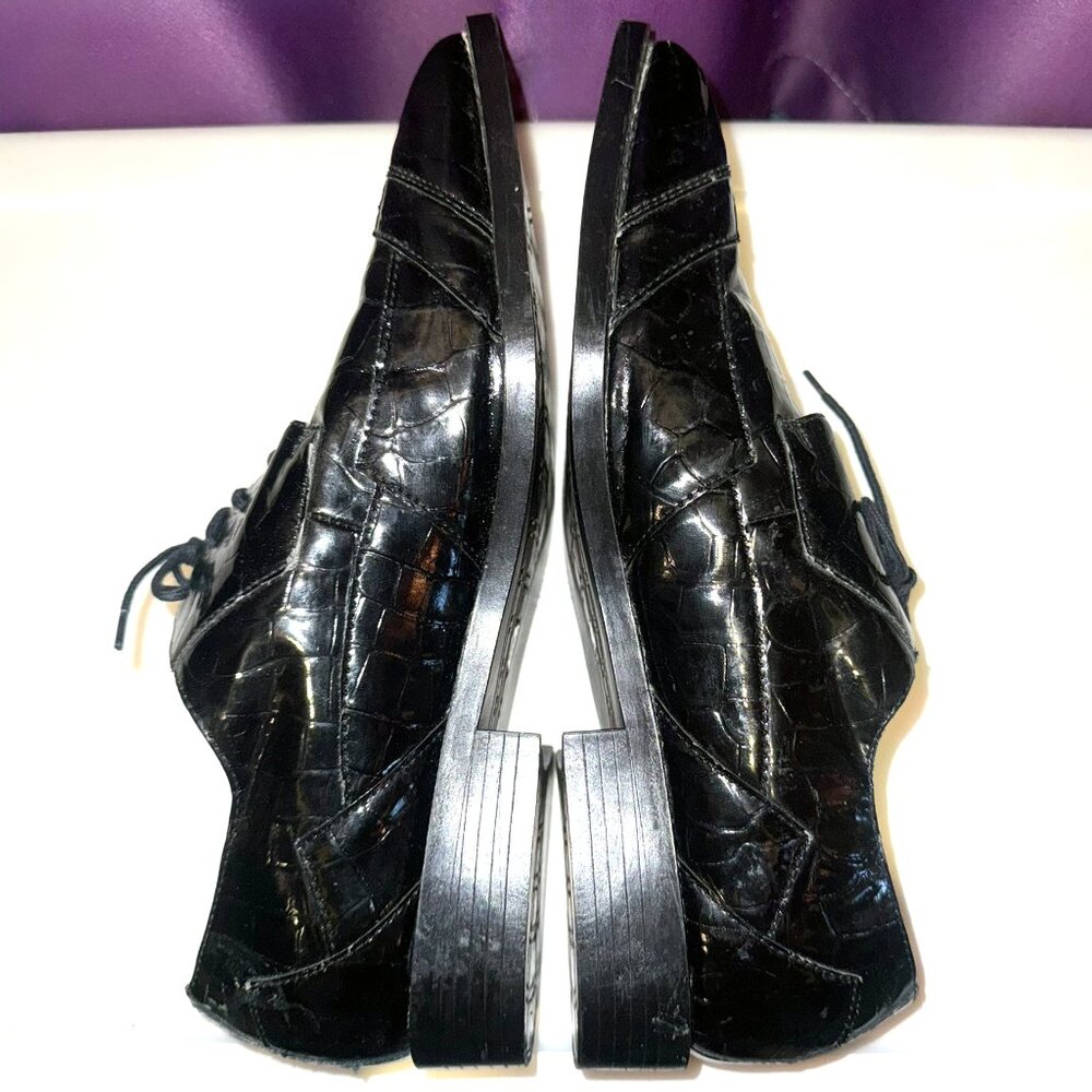 Roberto Chillini Mens Size 9.5 Black Ultra Faux Crocodile/Gator Embossed Oxfords - Picture 4 of 13
